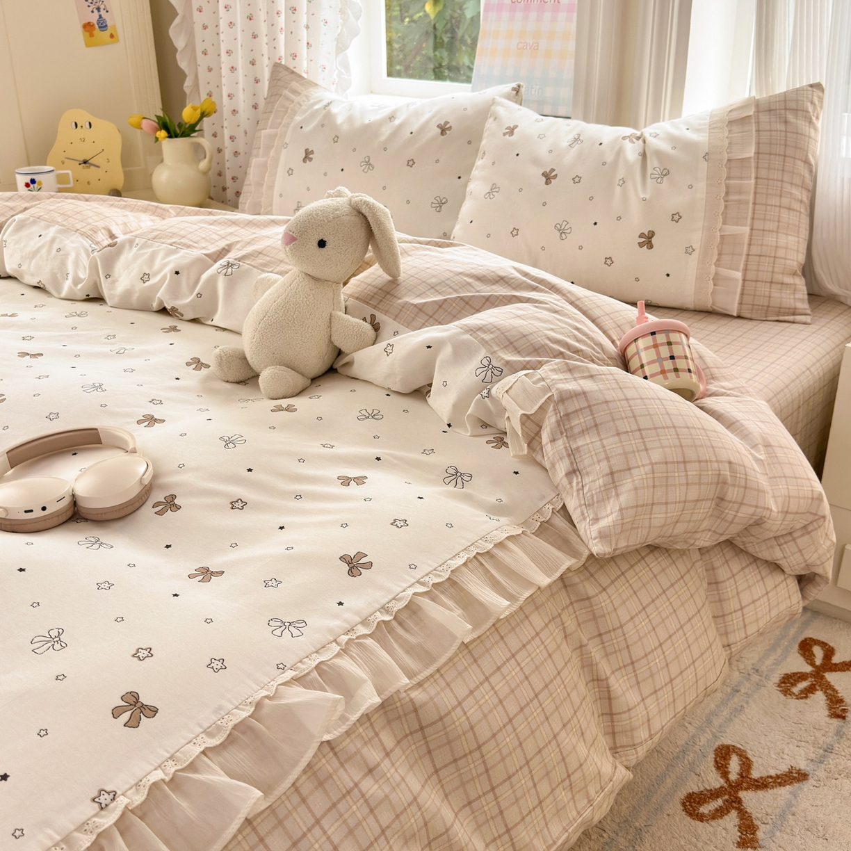 91家纺网 家纺一手货源 找家纺 云锦家居 2026新款纯棉拼接花边小清新工艺款四件套 凯莉梦境