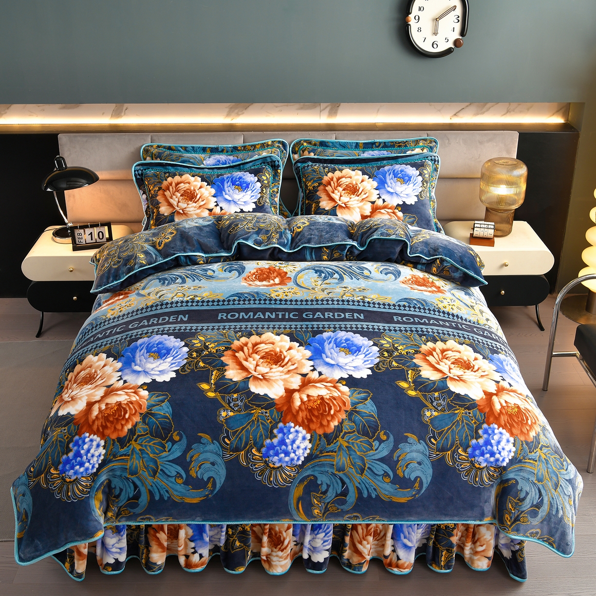 91家纺网 家纺一手货源 找家纺 （总）董成龙家纺 2026新款高克重9-10斤加厚印花超柔牛奶绒爆款法莱绒金貂绒床裙四件套控价