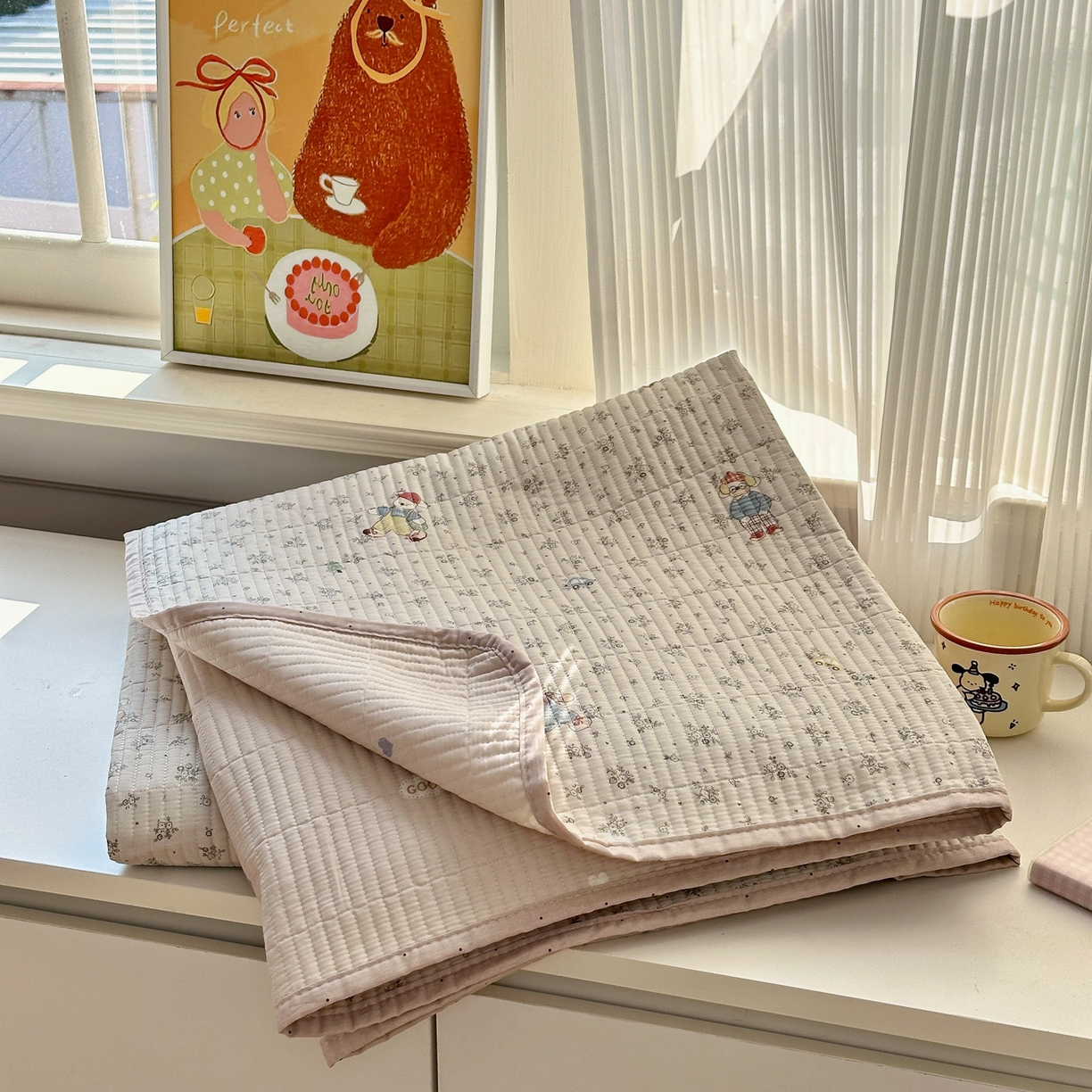 91家纺网 家纺一手货源 找家纺 云锦家居 2026新款双面纯棉小清新印花床盖款四件套 床盖款-口袋故事