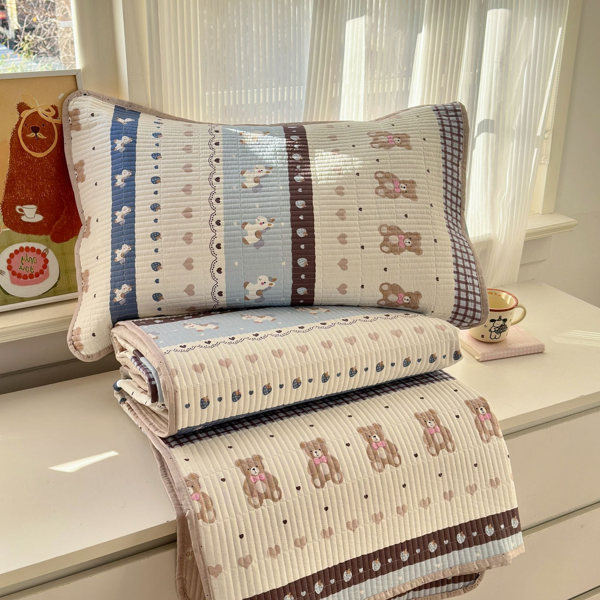 91家纺网 家纺一手货源 找家纺 云锦家居 2026新款双面纯棉小清新印花床盖款四件套 床盖款-秋日乐园