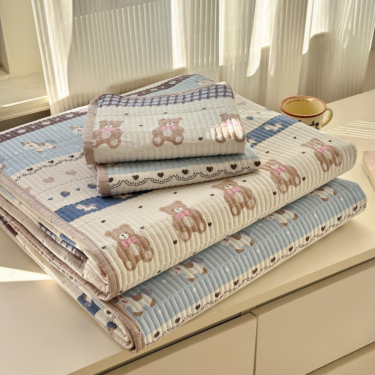 91家纺网 家纺一手货源 找家纺 云锦家居 2026新款双面纯棉小清新印花床盖款四件套 床盖款-秋日乐园