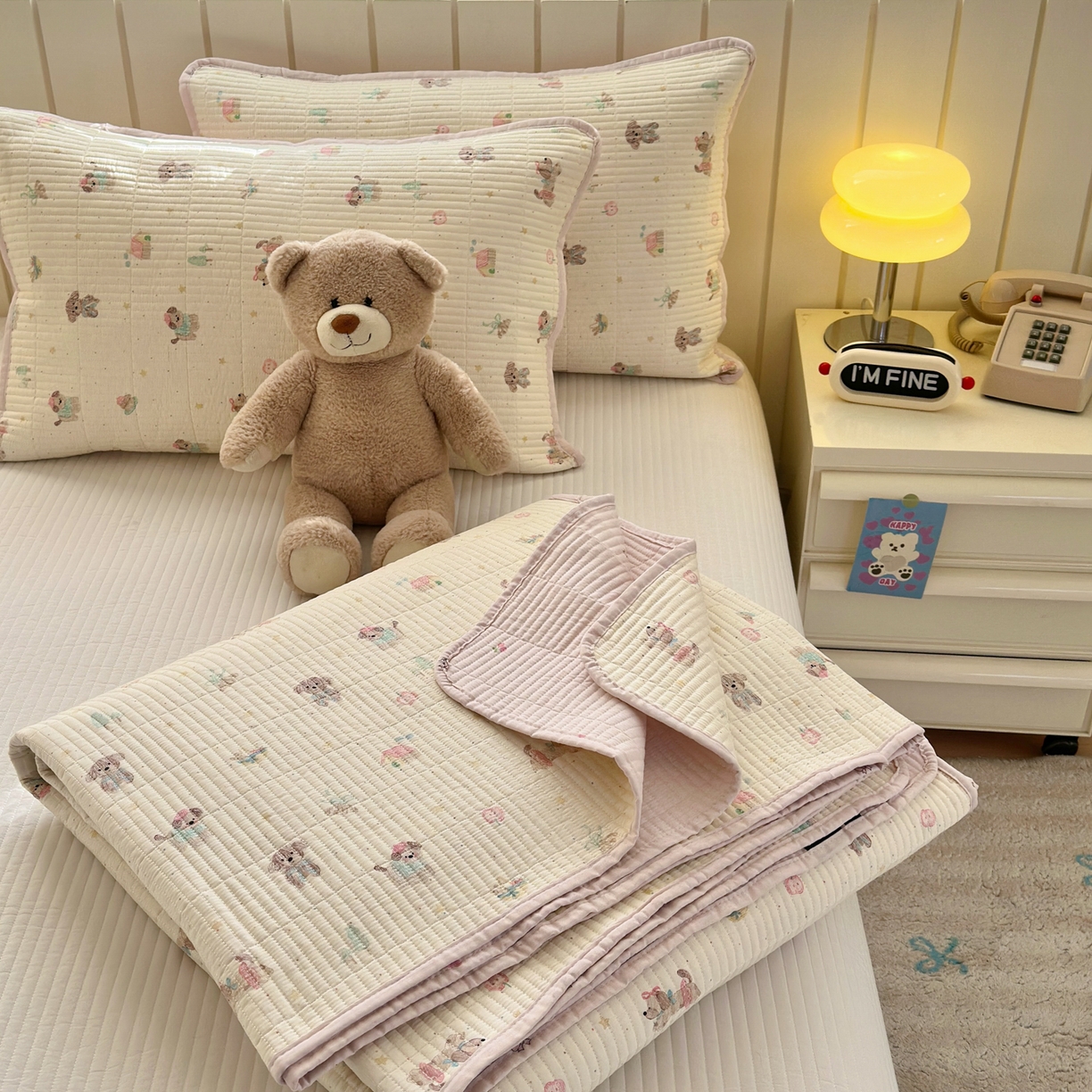 91家纺网 家纺一手货源 找家纺 云锦家居 2026新款双面纯棉小清新印花床盖款四件套 床盖款-彩绘汪汪