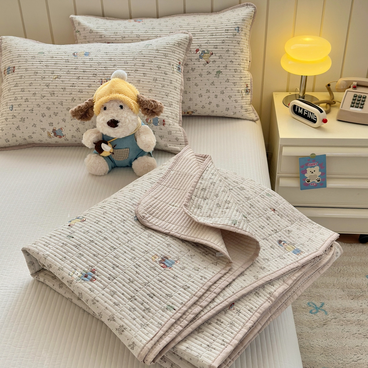 91家纺网 家纺一手货源 找家纺 云锦家居 2026新款双面纯棉小清新印花床盖款四件套 床盖款-口袋故事