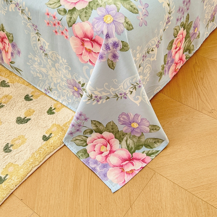 91家纺网 家纺一手货源 找家纺 世爵 2026新款全棉纯棉印花小清新单床单单品系列 花叶倾城-蓝