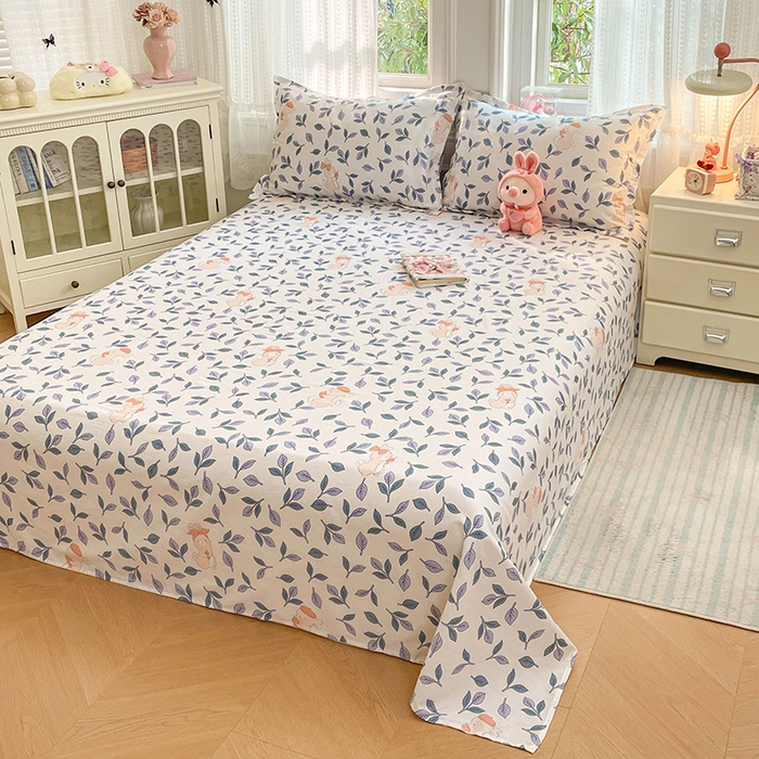 91家纺网 家纺一手货源 找家纺 世爵 2026新款全棉纯棉印花小清新单床单单品系列 花园兔