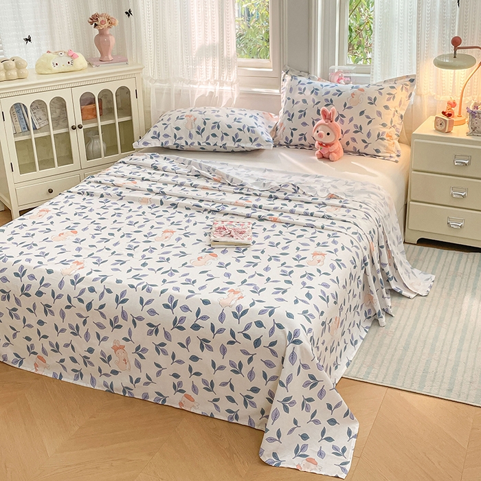 91家纺网 家纺一手货源 找家纺 世爵 2026新款全棉纯棉印花小清新单床单单品系列 花园兔