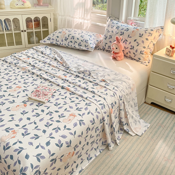 91家纺网 家纺一手货源 找家纺 世爵 2026新款全棉纯棉印花小清新单床单单品系列 花园兔