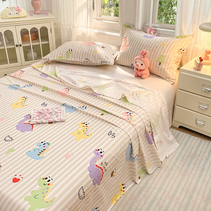 91家纺网 家纺一手货源 找家纺 世爵 2026新款全棉纯棉印花小清新单床单单品系列 恐龙乐园