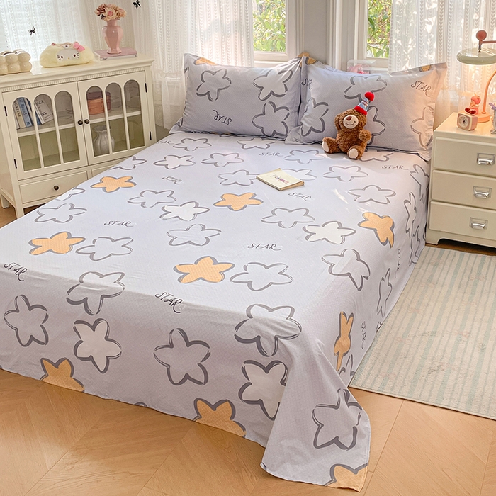 91家纺网 家纺一手货源 找家纺 世爵 2026新款全棉纯棉印花小清新单床单单品系列 梦里星光-灰