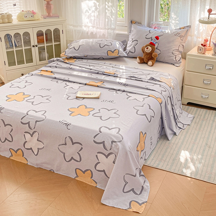 91家纺网 家纺一手货源 找家纺 世爵 2026新款全棉纯棉印花小清新单床单单品系列 梦里星光-灰