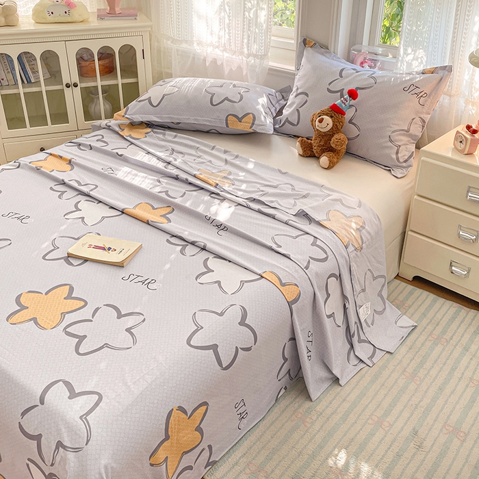 91家纺网 家纺一手货源 找家纺 世爵 2026新款全棉纯棉印花小清新单床单单品系列 梦里星光-灰