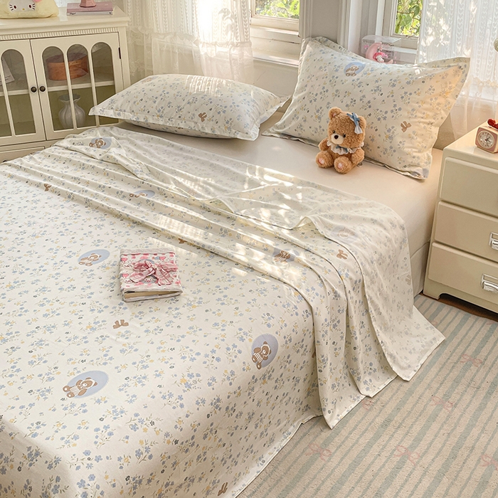 91家纺网 家纺一手货源 找家纺 世爵 2026新款全棉纯棉印花小清新单床单单品系列 秘境熊宝