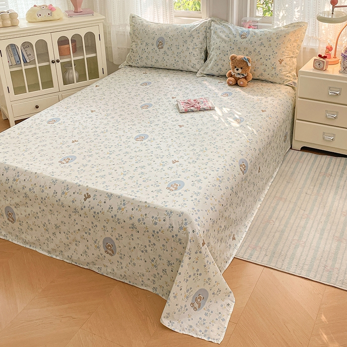 91家纺网 家纺一手货源 找家纺 世爵 2026新款全棉纯棉印花小清新单床单单品系列 秘境熊宝