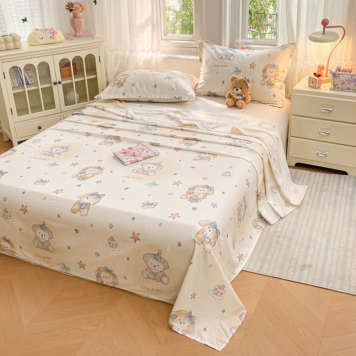 91家纺网 家纺一手货源 找家纺 世爵 2026新款全棉纯棉印花小清新单床单单品系列 宇宙小熊