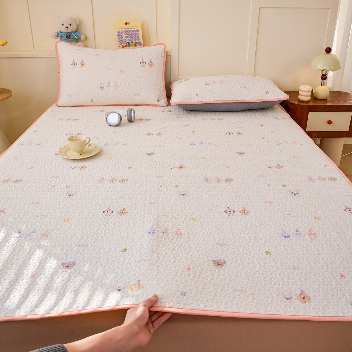 拾小柒 2026年新款全棉双层纱床护垫纯棉防滑床盖床褥子软床垫 豆豆好朋友