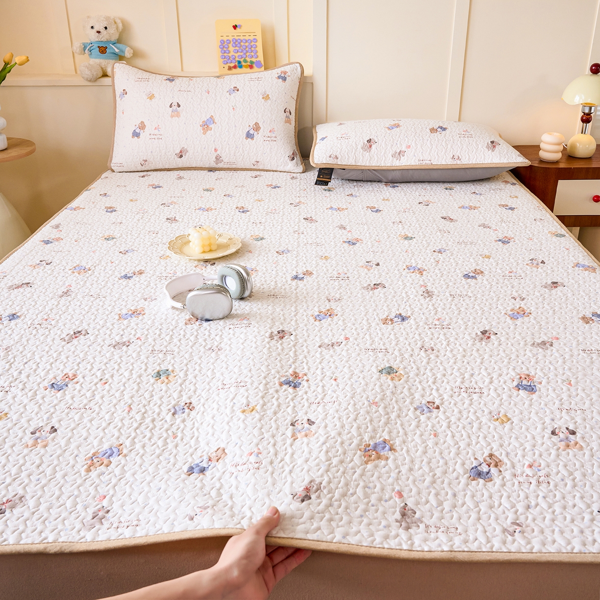 拾小柒 2026年新款全棉双层纱床护垫纯棉防滑床盖床褥子软床垫 咕噜派米