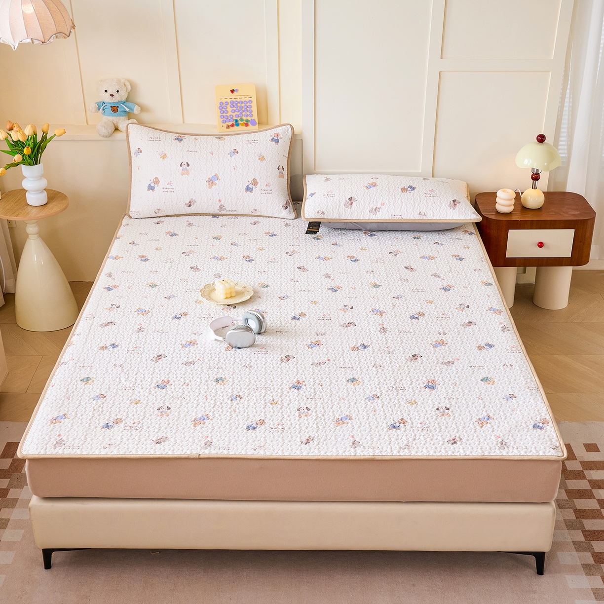 91家纺网 家纺一手货源 找家纺 拾小柒 2026年新款全棉双层纱床护垫纯棉防滑床盖床褥子软床垫 咕噜派米