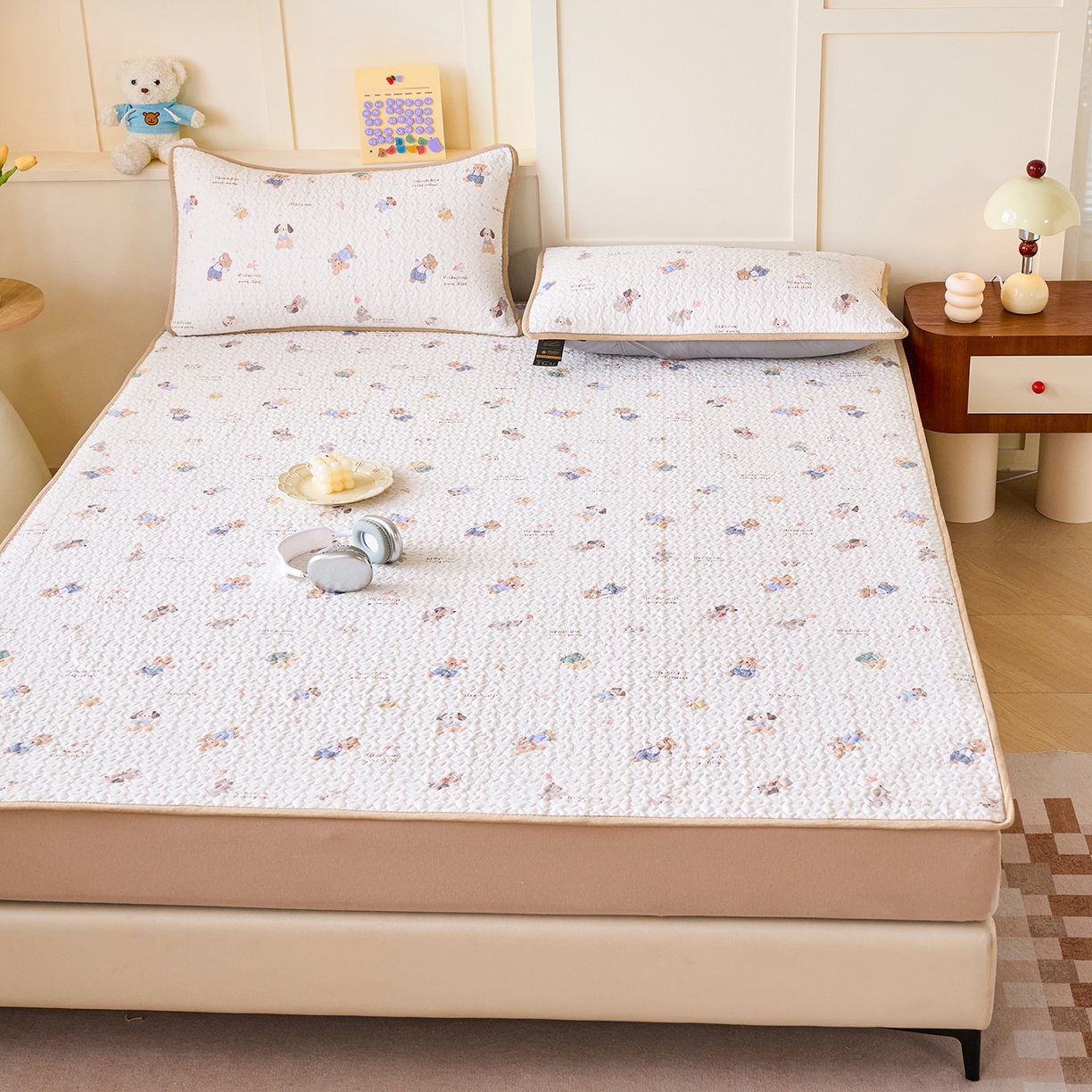 91家纺网 家纺一手货源 找家纺 拾小柒 2026年新款全棉双层纱床护垫纯棉防滑床盖床褥子软床垫 咕噜派米