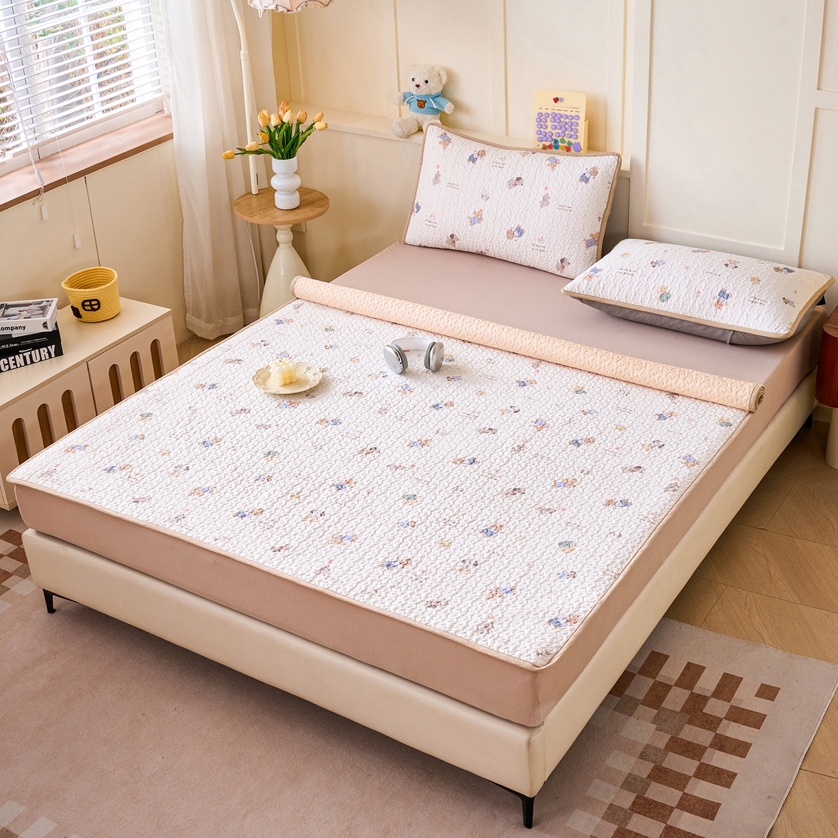 91家纺网 家纺一手货源 找家纺 拾小柒 2026年新款全棉双层纱床护垫纯棉防滑床盖床褥子软床垫 咕噜派米