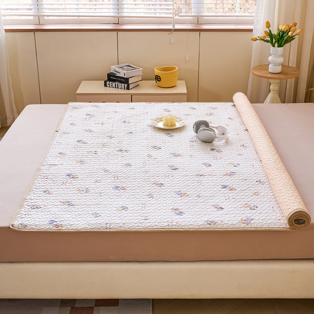 91家纺网 家纺一手货源 找家纺 拾小柒 2026年新款全棉双层纱床护垫纯棉防滑床盖床褥子软床垫 咕噜派米