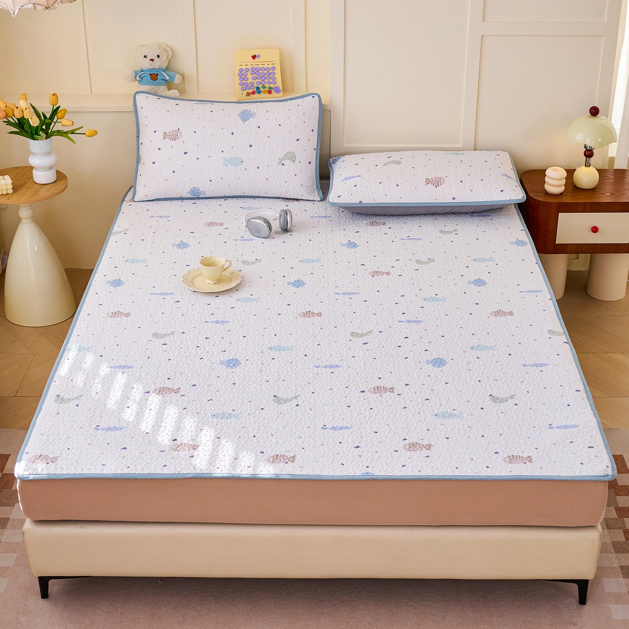 91家纺网 家纺一手货源 找家纺 拾小柒 2026年新款全棉双层纱床护垫纯棉防滑床盖床褥子软床垫 鲤安