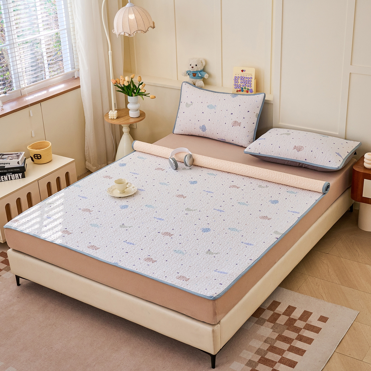 91家纺网 家纺一手货源 找家纺 拾小柒 2026年新款全棉双层纱床护垫纯棉防滑床盖床褥子软床垫 鲤安