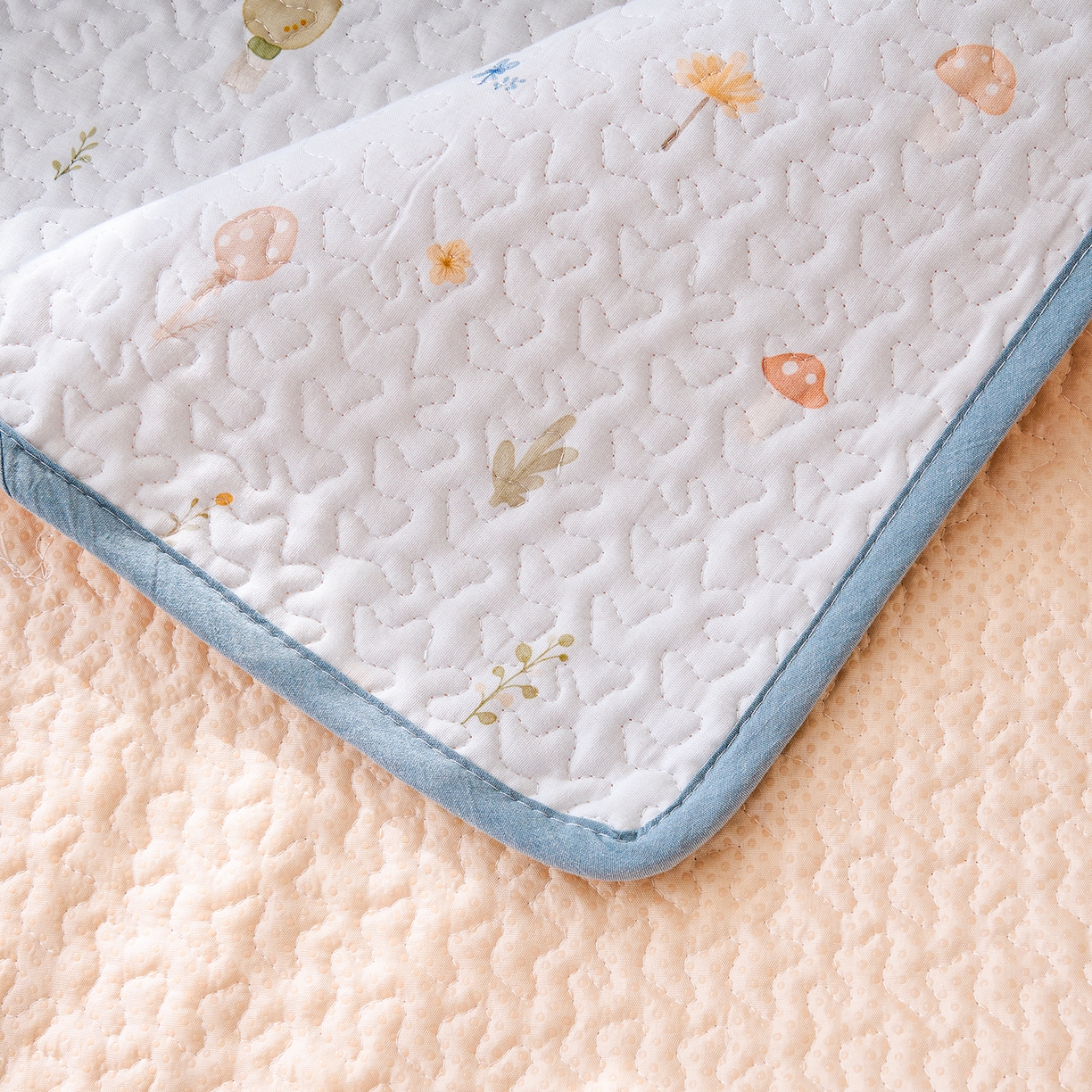 91家纺网 家纺一手货源 找家纺 拾小柒 2026年新款全棉双层纱床护垫纯棉防滑床盖床褥子软床垫 萌趣森林蓝