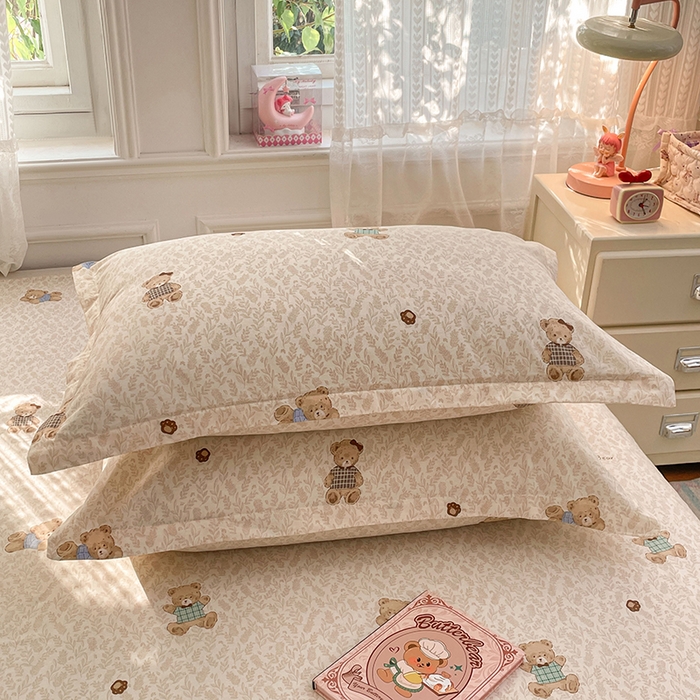 91家纺网 家纺一手货源 找家纺 世爵 2026新款全棉纯棉印花小清新单枕套 布朗熊