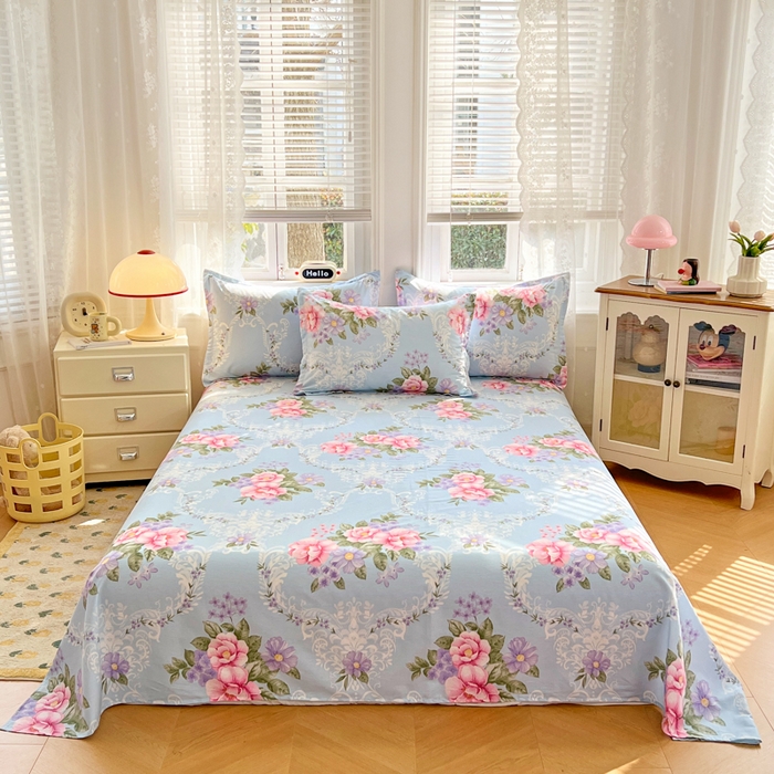 91家纺网 家纺一手货源 找家纺 世爵 2026新款全棉纯棉印花小清新单枕套 花叶倾城蓝