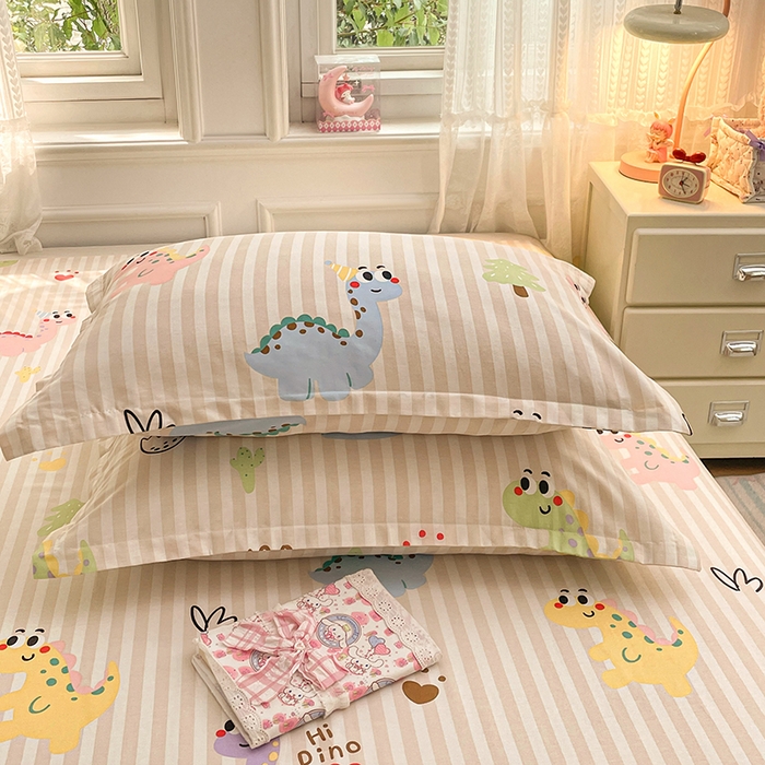 91家纺网 家纺一手货源 找家纺 世爵 2026新款全棉纯棉印花小清新单枕套 恐龙乐园