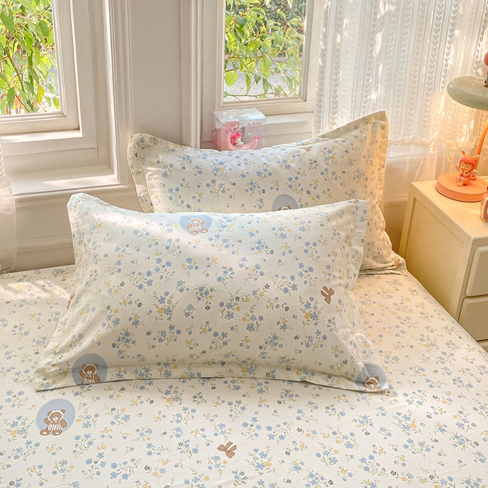 世爵 2026新款全棉纯棉印花小清新单枕套单 秘境熊宝