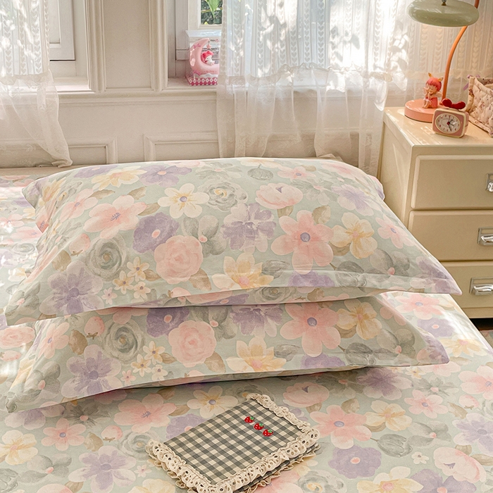 91家纺网 家纺一手货源 找家纺 世爵 2026新款全棉纯棉印花小清新单枕套 宁夏花苒