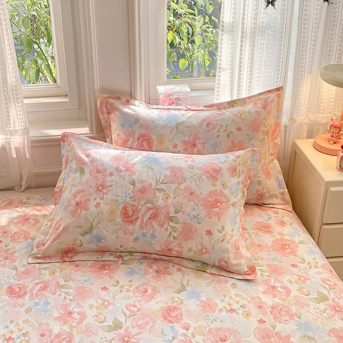 世爵 2026新款全棉纯棉印花小清新单枕套单 盛夏晚晴