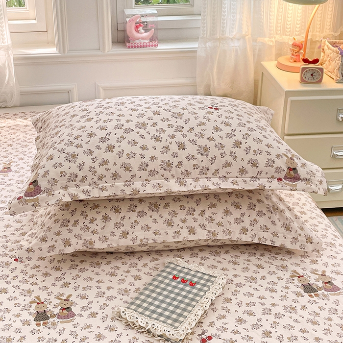 91家纺网 家纺一手货源 找家纺 世爵 2026新款全棉纯棉印花小清新单枕套 田园小兔