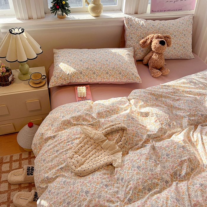 91家纺网 家纺一手货源 找家纺 梦纤绒 2026新款古法水洗仿棉云感纱四件套 花千朵