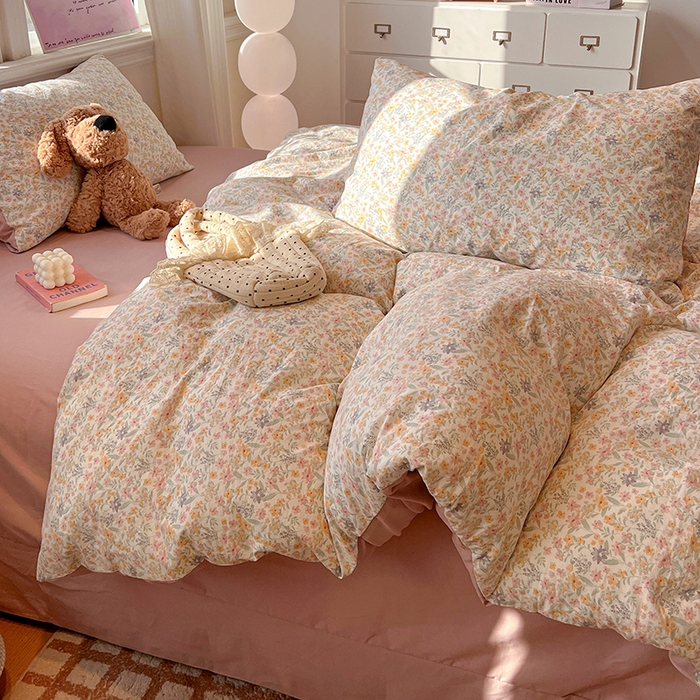 91家纺网 家纺一手货源 找家纺 梦纤绒 2026新款古法水洗仿棉云感纱四件套 花千朵