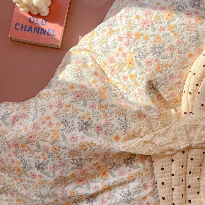 91家纺网 家纺一手货源 找家纺 梦纤绒 2026新款古法水洗仿棉云感纱四件套 花千朵