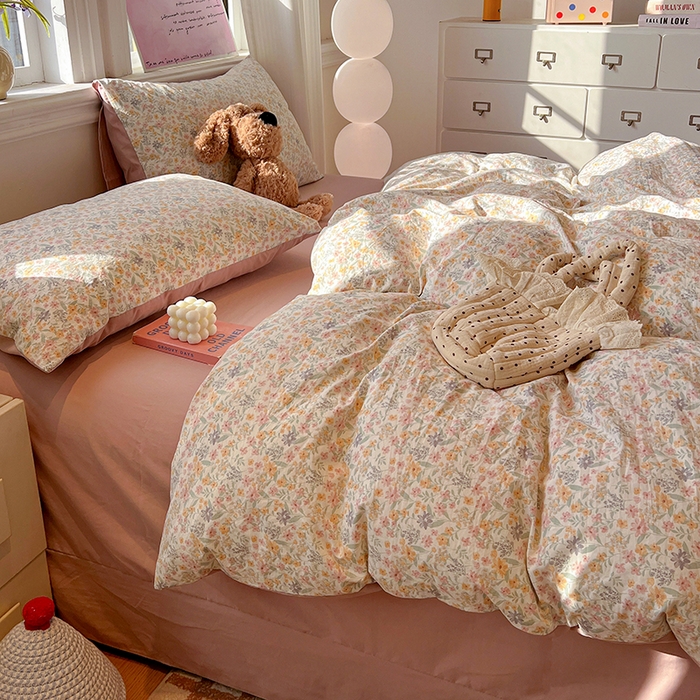 91家纺网 家纺一手货源 找家纺 梦纤绒 2026新款古法水洗仿棉云感纱四件套 花千朵