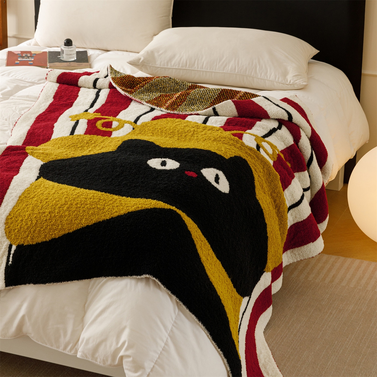 91家纺网 家纺一手货源 找家纺 瑞米家居 2026新款多功能半边绒盖毯毛毯毯子 呆萌星猫