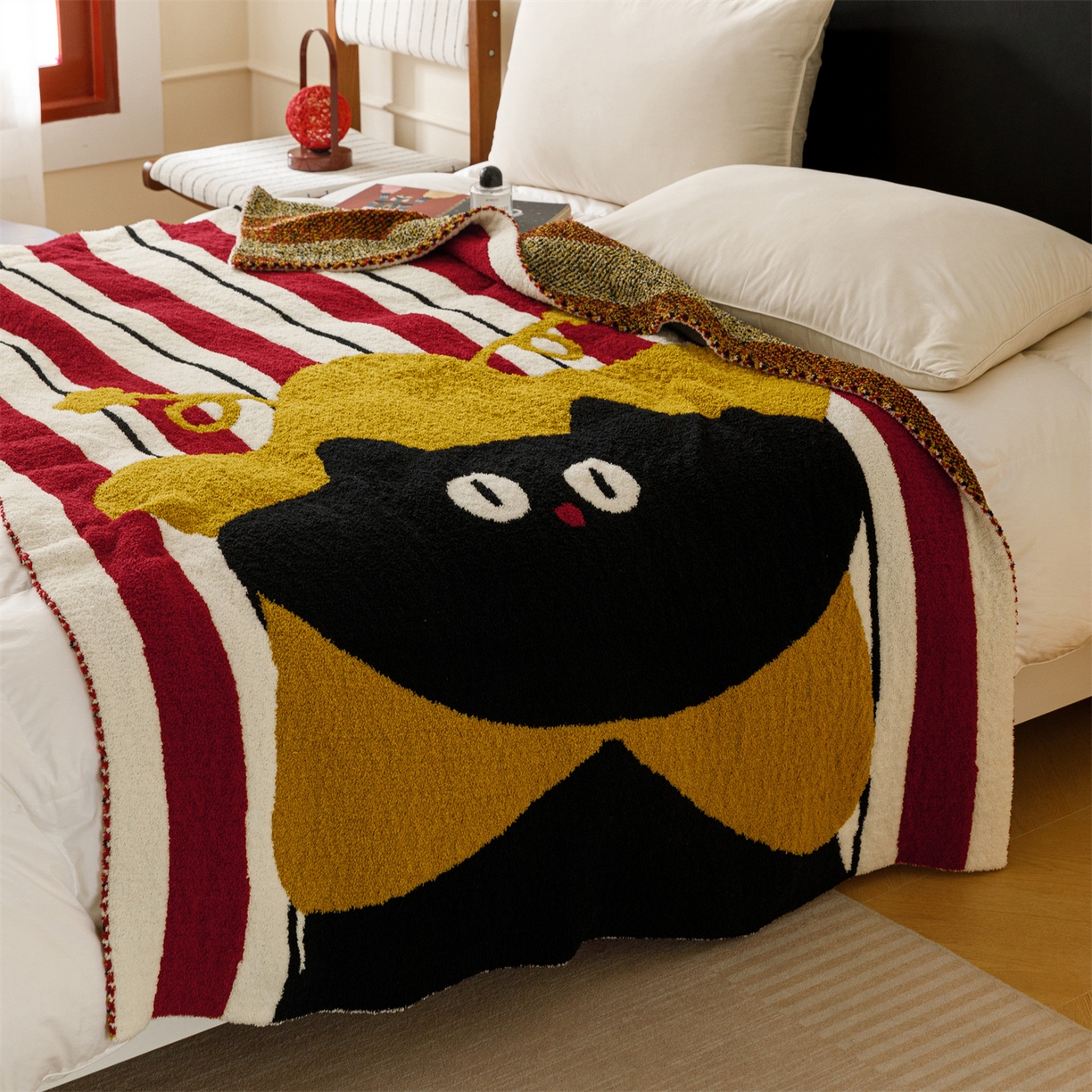 91家纺网 家纺一手货源 找家纺 瑞米家居 2026新款多功能半边绒盖毯毛毯毯子 呆萌星猫