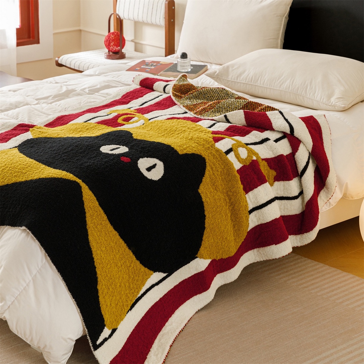 91家纺网 家纺一手货源 找家纺 瑞米家居 2026新款多功能半边绒盖毯毛毯毯子 呆萌星猫