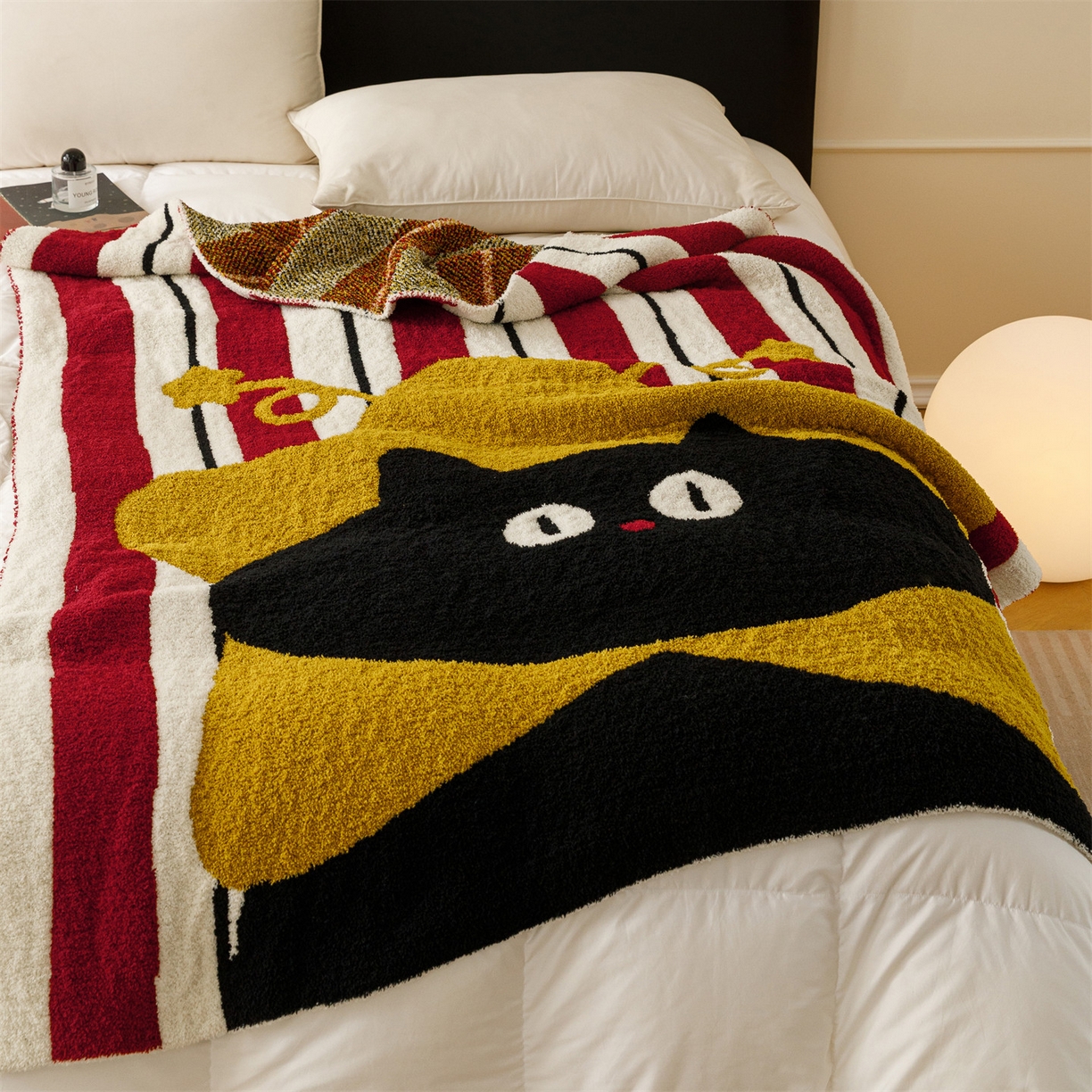 91家纺网 家纺一手货源 找家纺 瑞米家居 2026新款多功能半边绒盖毯毛毯毯子 呆萌星猫