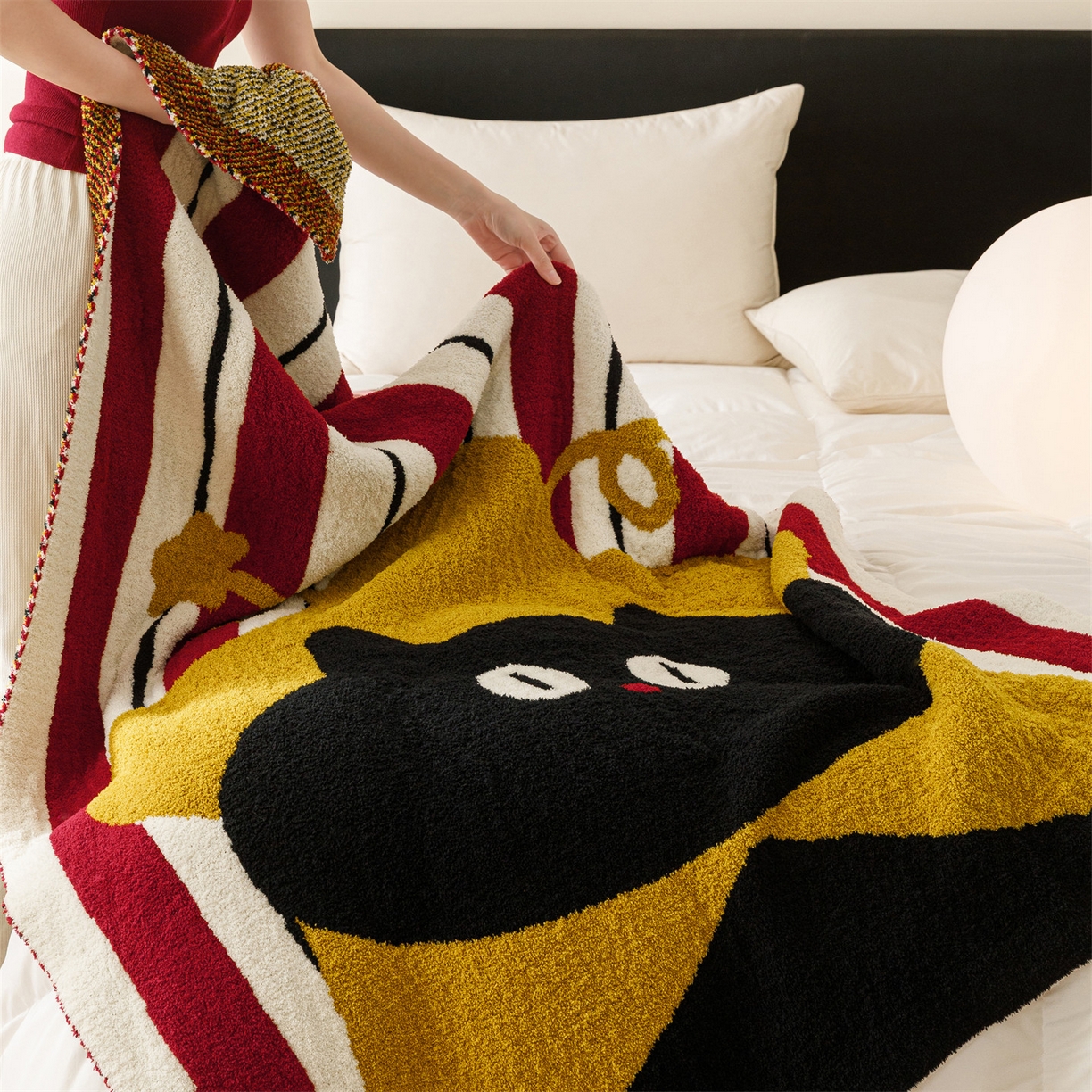 91家纺网 家纺一手货源 找家纺 瑞米家居 2026新款多功能半边绒盖毯毛毯毯子 呆萌星猫