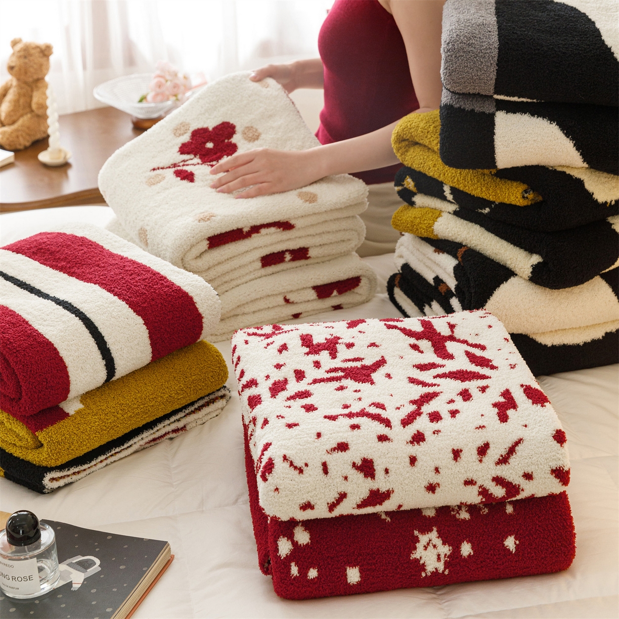 91家纺网 家纺一手货源 找家纺 瑞米家居 2026新款多功能半边绒盖毯毛毯毯子 组合图仅供参考不可下单