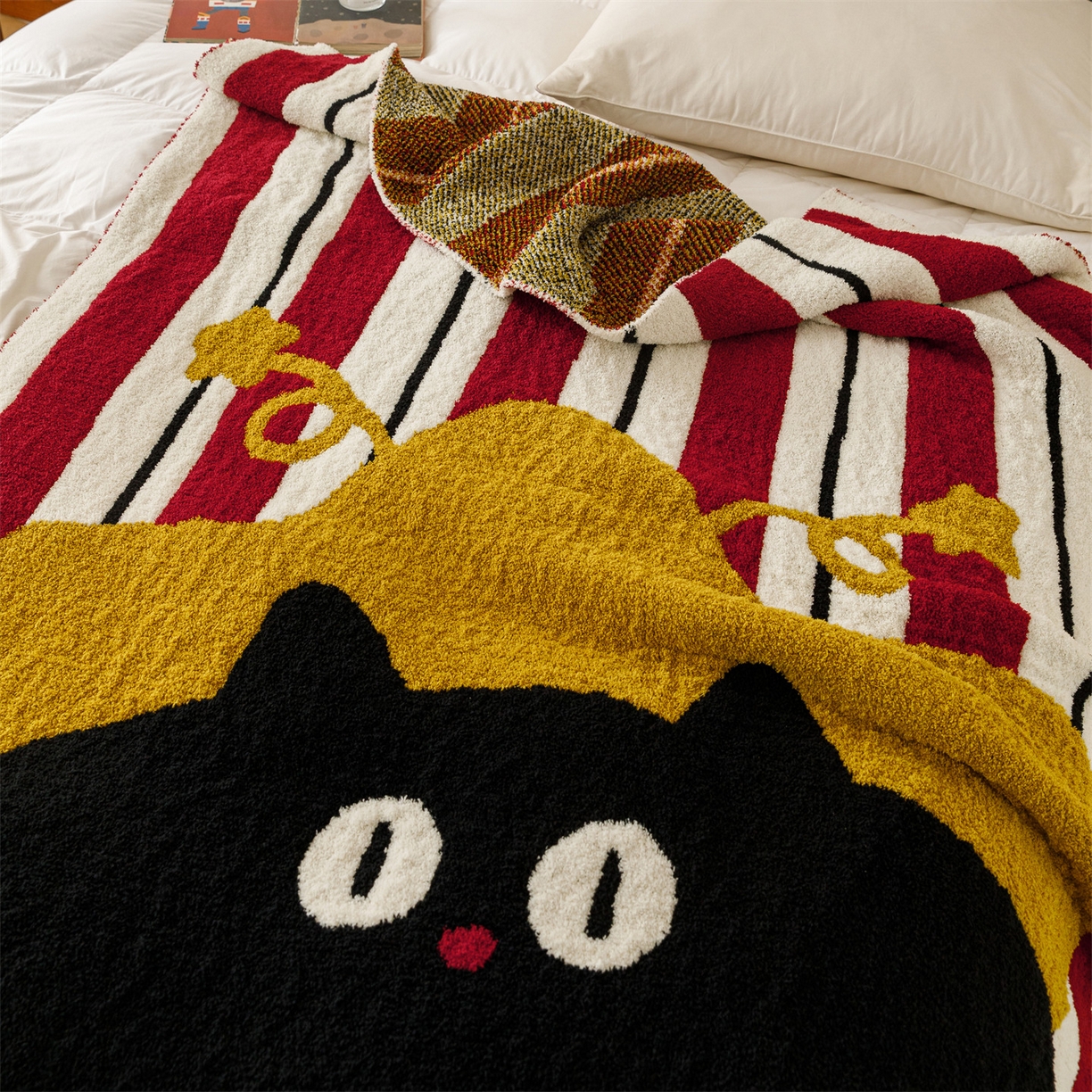 91家纺网 家纺一手货源 找家纺 瑞米家居 2026新款多功能半边绒盖毯毛毯毯子 呆萌星猫