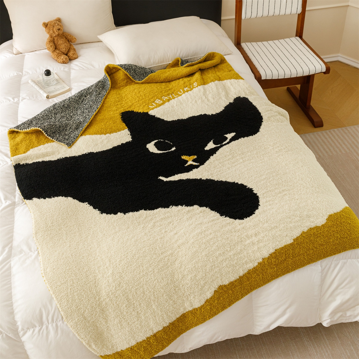 91家纺网 家纺一手货源 找家纺 瑞米家居 2026新款多功能半边绒盖毯毛毯毯子 慵懒喵-黄