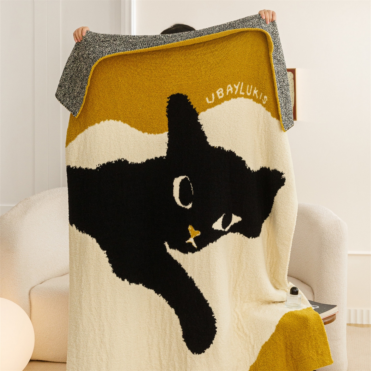 91家纺网 家纺一手货源 找家纺 瑞米家居 2026新款多功能半边绒盖毯毛毯毯子 慵懒喵-黄