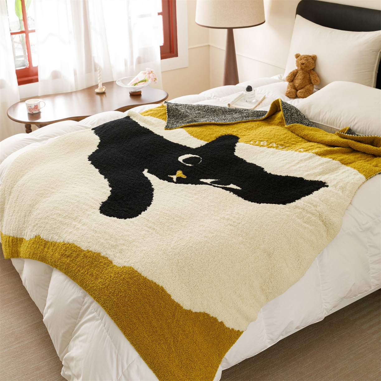 91家纺网 家纺一手货源 找家纺 瑞米家居 2026新款多功能半边绒盖毯毛毯毯子 慵懒喵-黄