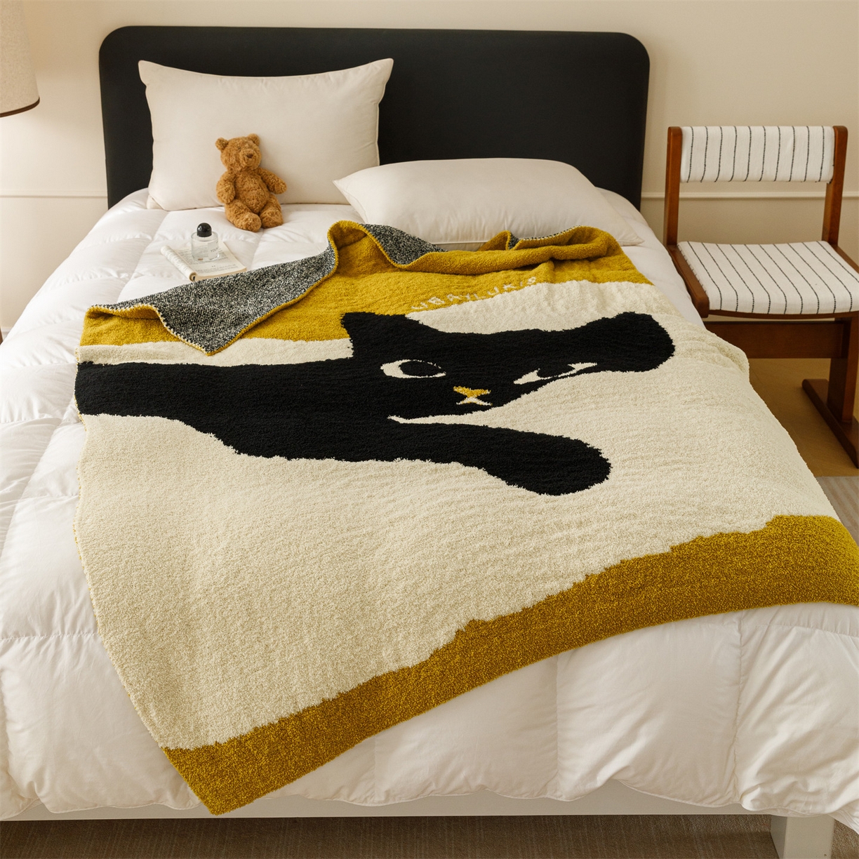 91家纺网 家纺一手货源 找家纺 瑞米家居 2026新款多功能半边绒盖毯毛毯毯子 慵懒喵-黄
