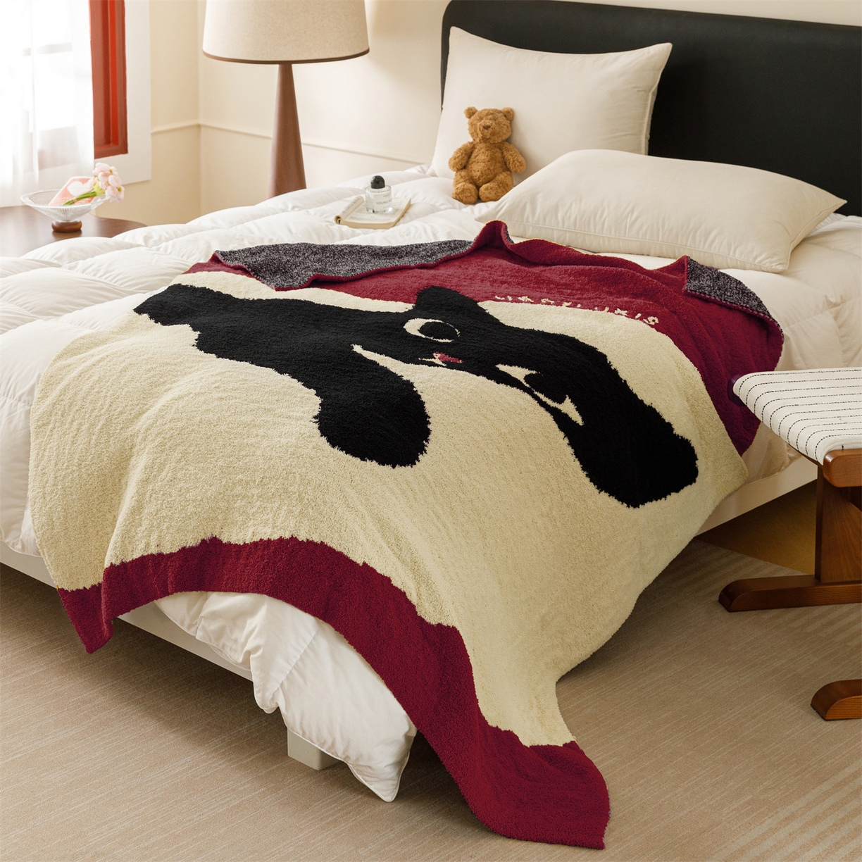 91家纺网 家纺一手货源 找家纺 瑞米家居 2026新款多功能半边绒盖毯毛毯毯子 慵懒猫-红